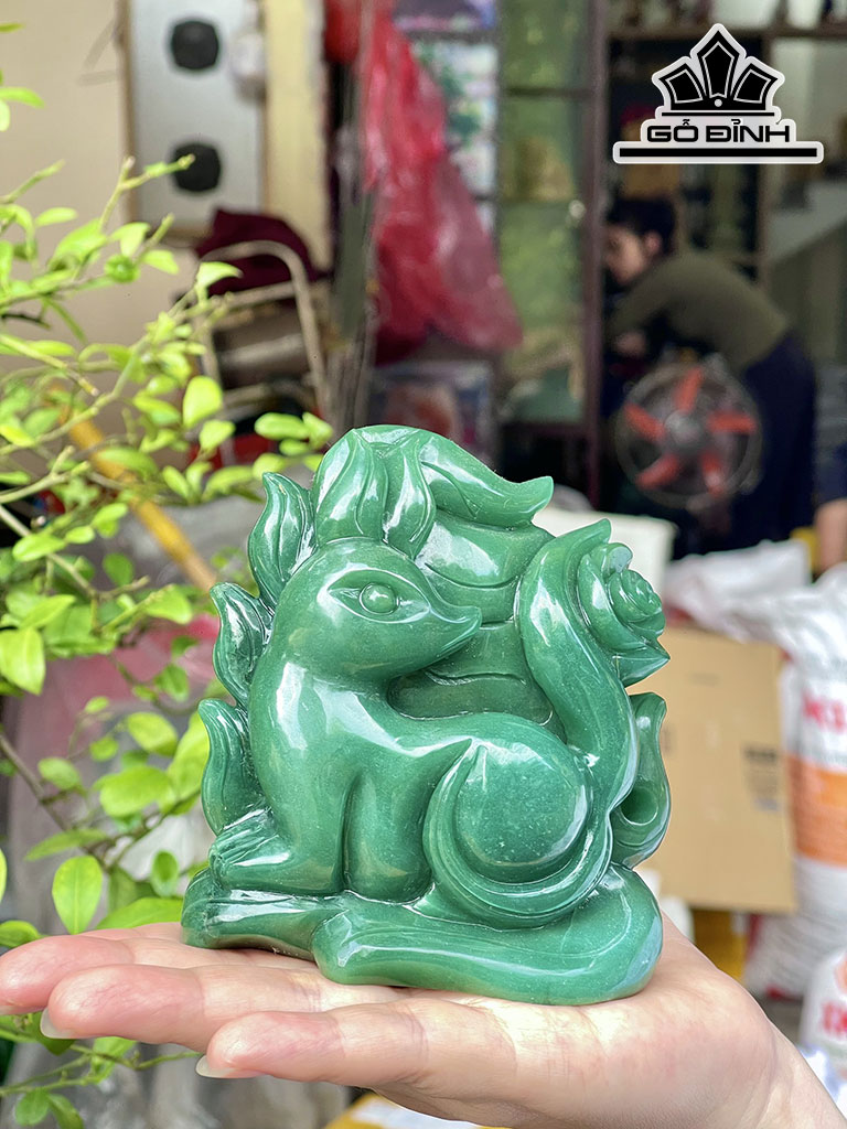 Hồ Ly Đá Thạch Anh Xanh Cao 10 Ngang 11 (cm)