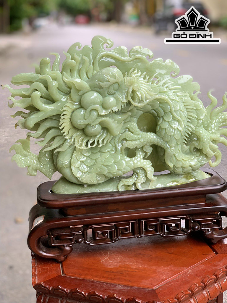 Tượng Rồng Đá Onyx Xanh Cao 32 Ngang 37 (cm) 6kg
