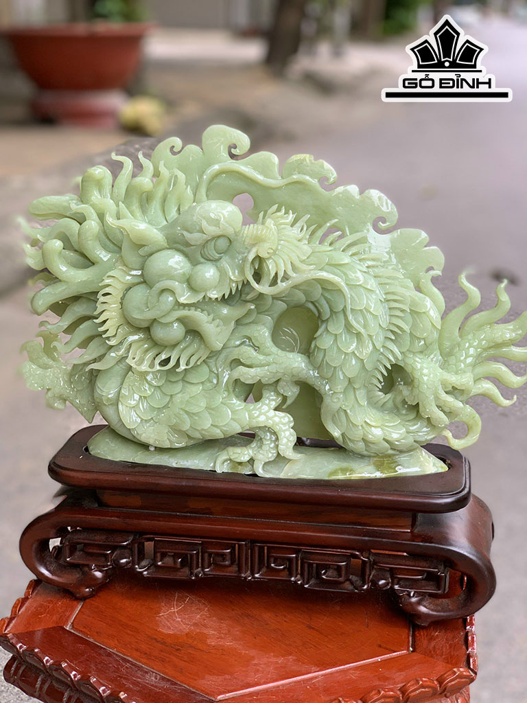 Tượng Rồng Đá Onyx Xanh Cao 32 Ngang 37 (cm) 6kg