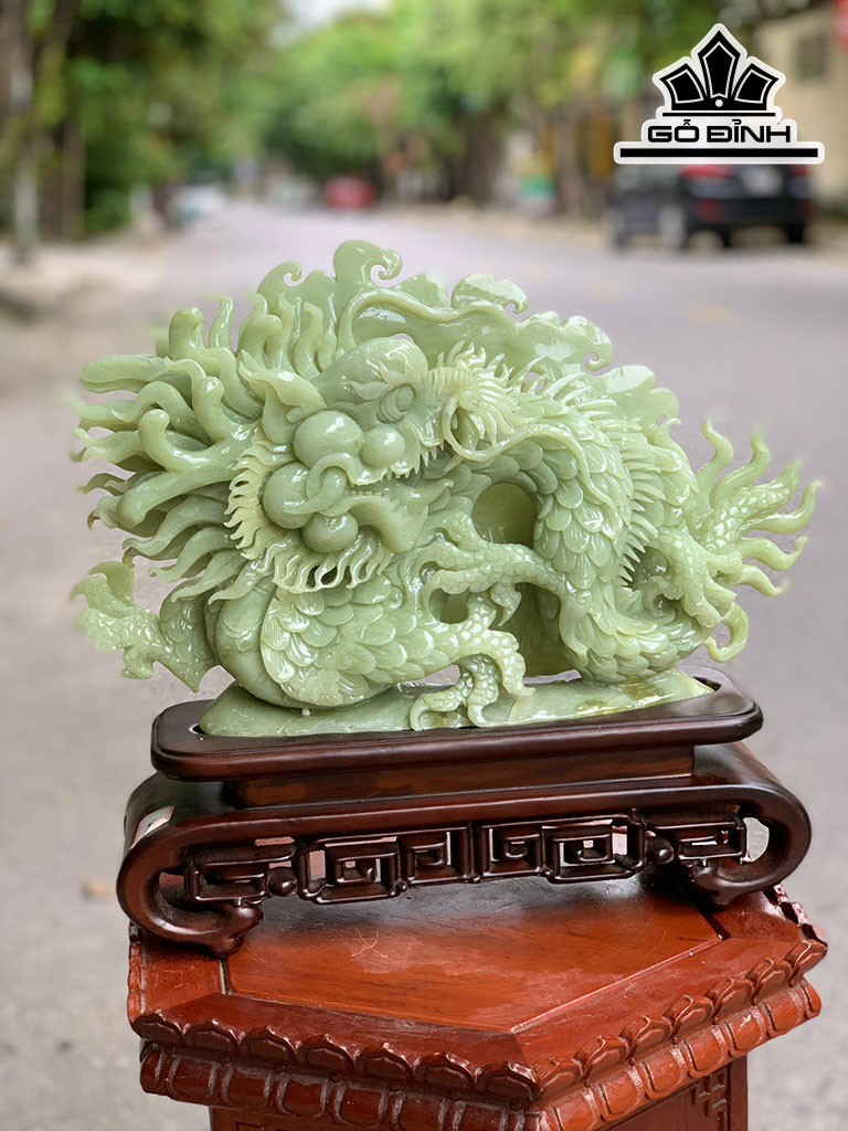 Tượng Rồng Đá Onyx Xanh Cao 32 Ngang 37 (cm) 6kg