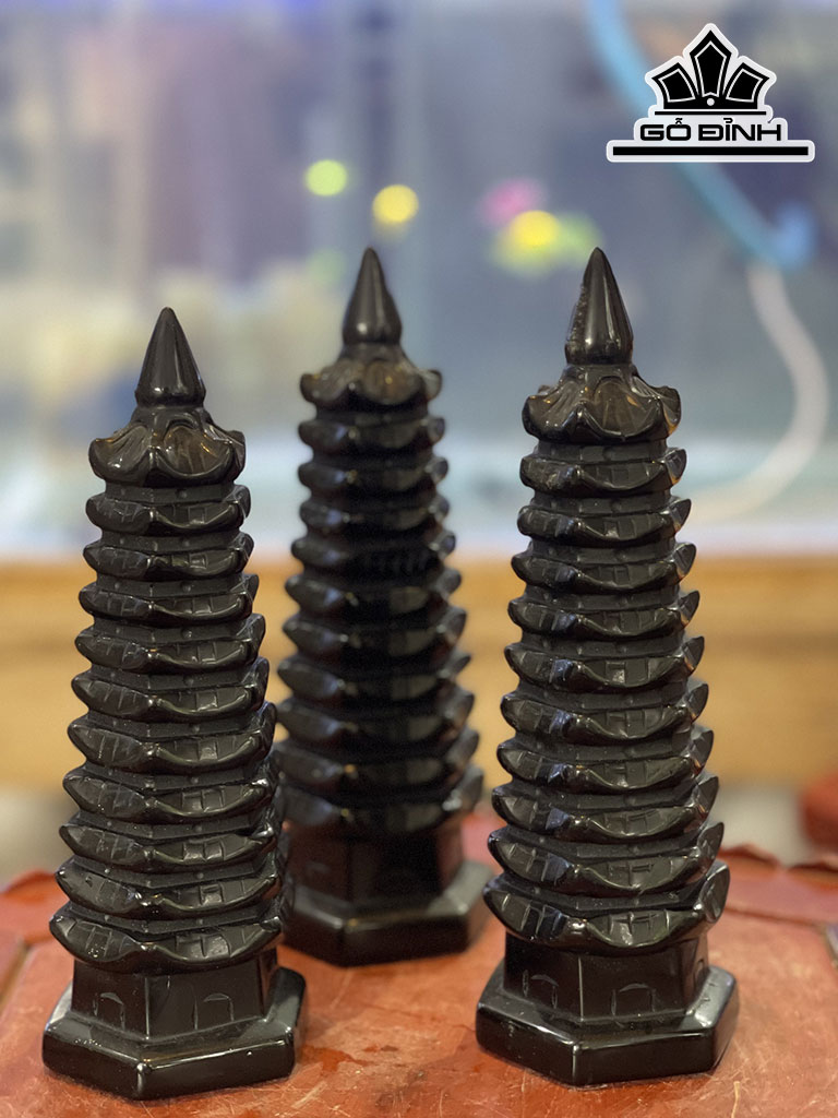 Tháp Văn Xương Đá Onyx Đen Cao 20 (cm)