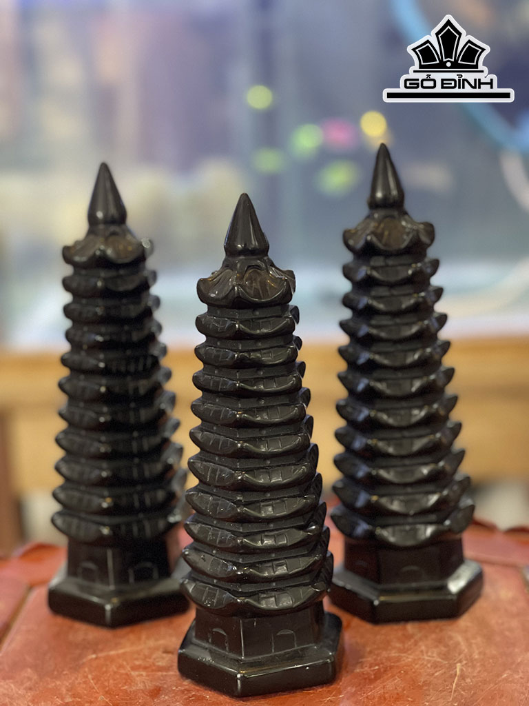 Tháp Văn Xương Đá Onyx Đen Cao 20 (cm)
