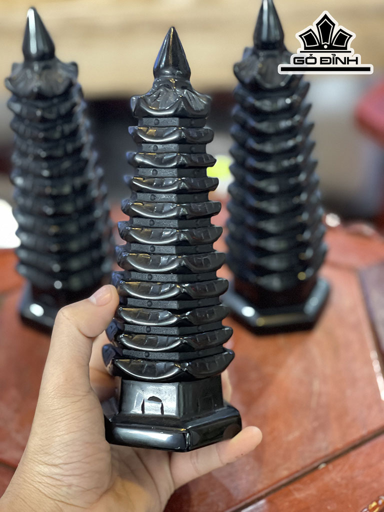 Tháp Văn Xương Đá Onyx Đen Cao 20 (cm)
