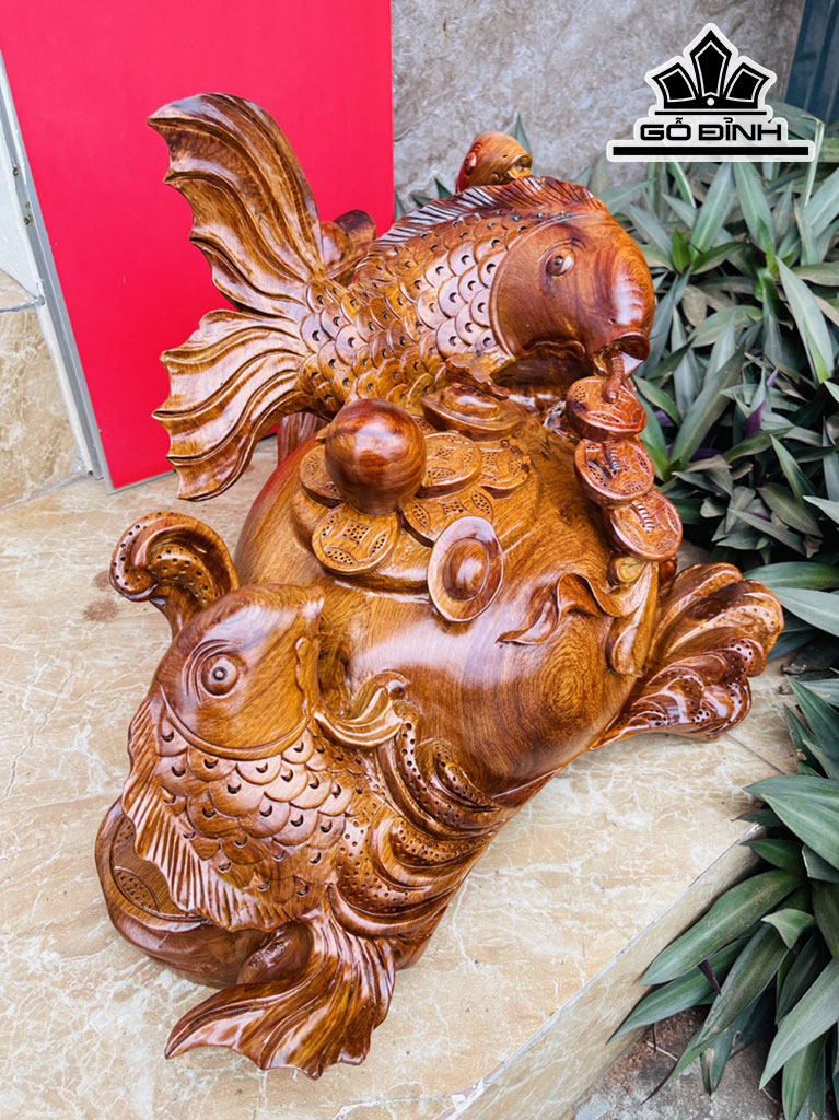 Tam Ngư Quần Hội Gỗ Hương Cao 35 Ngang 55 Sâu 38 (cm)
