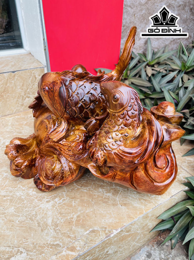 Tam Ngư Quần Hội Gỗ Hương Cao 35 Ngang 55 Sâu 38 (cm)