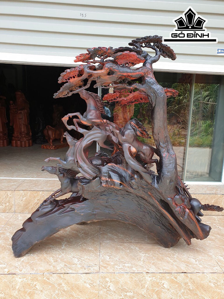 Tượng Bát Mã Gỗ Trắc Cao 110 Ngang 106 Sâu 50 (cm)