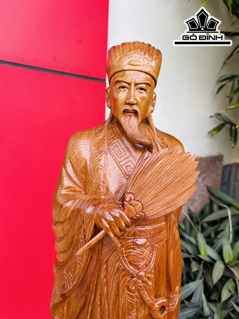 Tượng Gia Cát Lượng Gỗ Ngọc Am Cao 60 Ngang 20 Sâu 13 (cm)