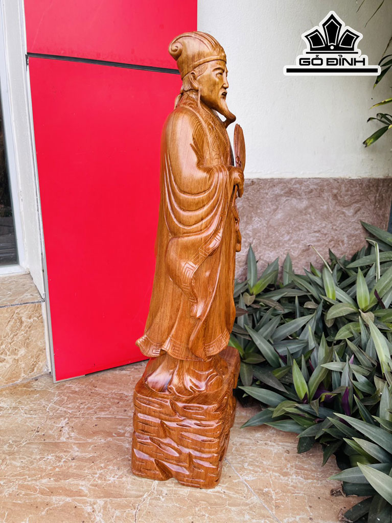 Tượng Gia Cát Lượng Gỗ Ngọc Am Cao 60 Ngang 20 Sâu 13 (cm)