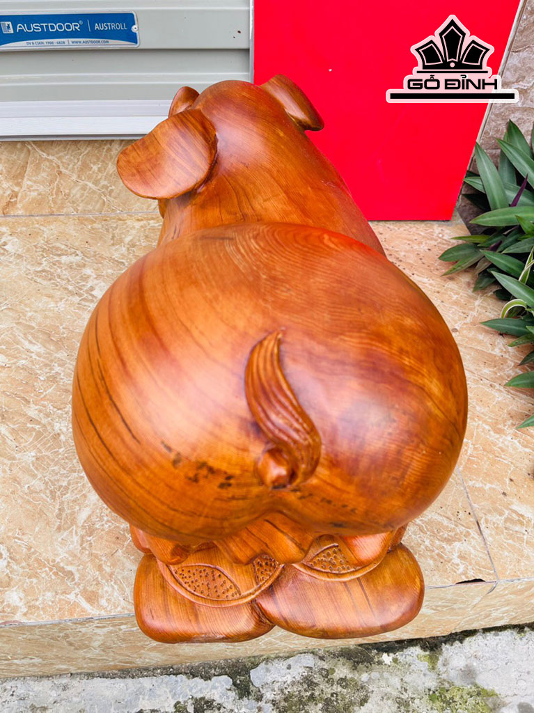 Tượng Heo Gỗ Ngọc Am Cao 32 Ngang 50 Sâu 25 (cm)