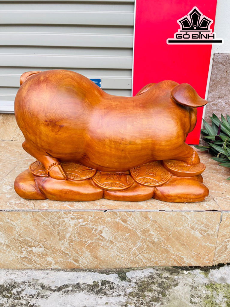 Tượng Heo Gỗ Ngọc Am Cao 32 Ngang 50 Sâu 25 (cm)