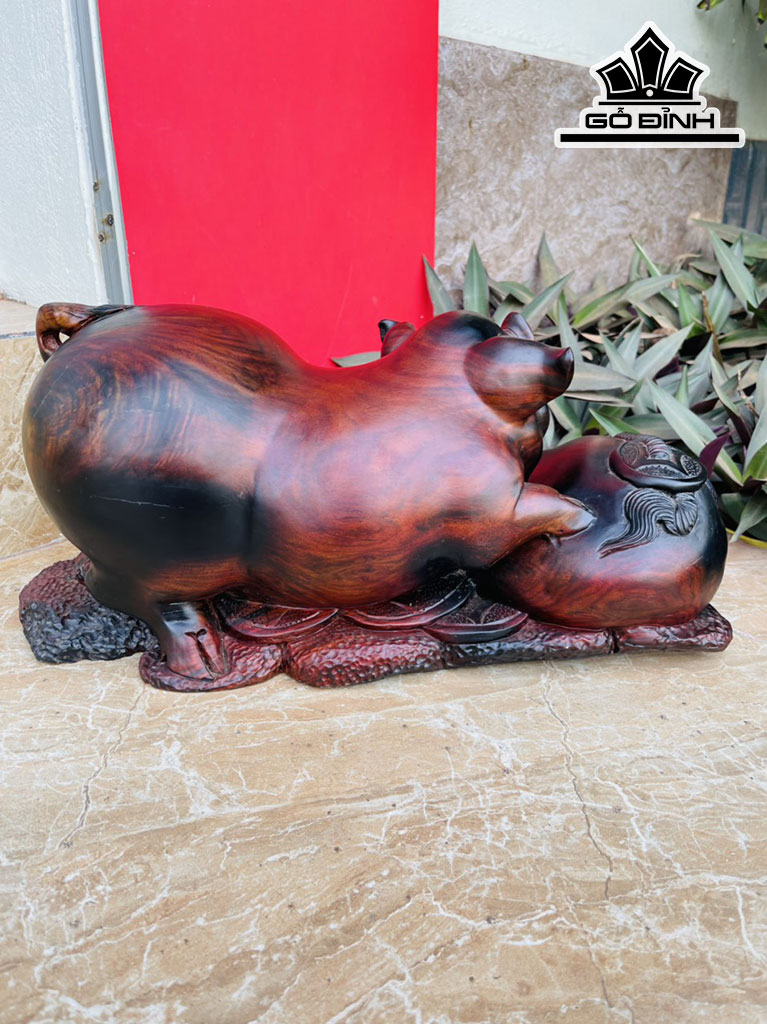 Tượng Heo Gỗ Trắc Cao 21 Ngang 45 Sâu 20 (cm)