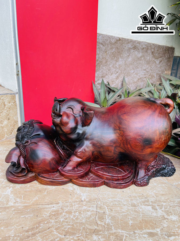 Tượng Heo Gỗ Trắc Cao 21 Ngang 45 Sâu 20 (cm)