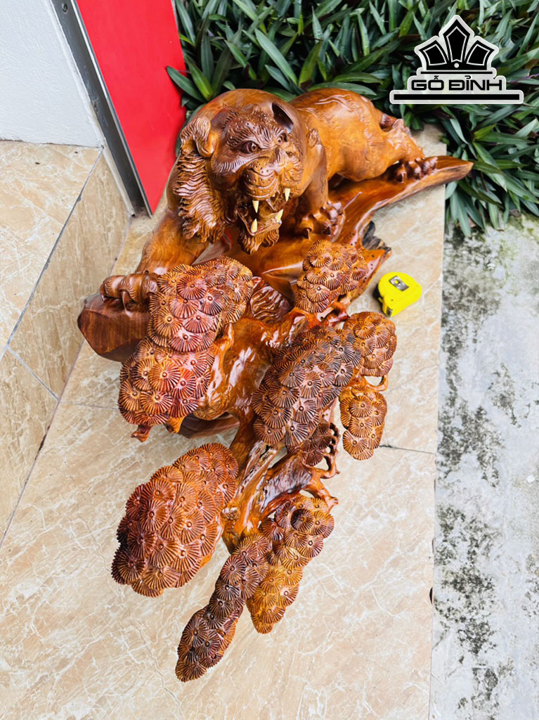 Tượng Hổ Phong Thủy Gỗ Hương Cao 46 Ngang 100 Sâu 40 (cm)