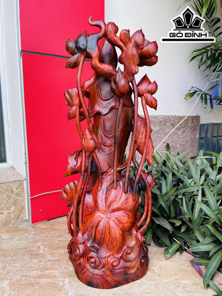 Tượng Phật Bà Quan Âm Gỗ Trắc Cao 62 Ngang 25 Sâu 20 (cm)