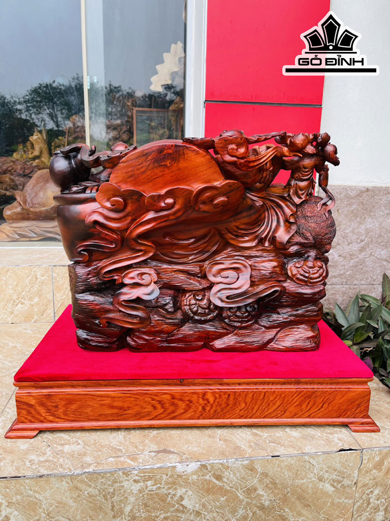 Tượng Phật Di Lặc Ngũ Phúc Gỗ Trắc Cao 39 Ngang 48 Sâu 32 (cm)