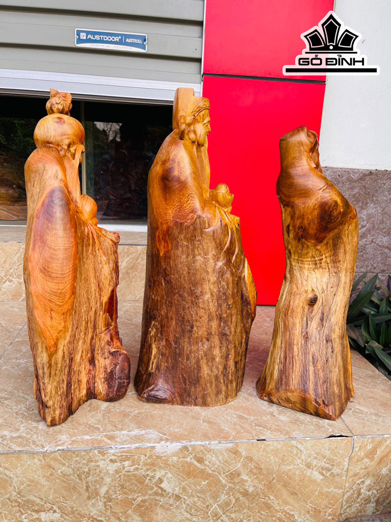 Tượng Phúc Lộc Thọ (Tam Đa) Gỗ Hương Cao 50 Ngang 20 Sâu 18 (cm)