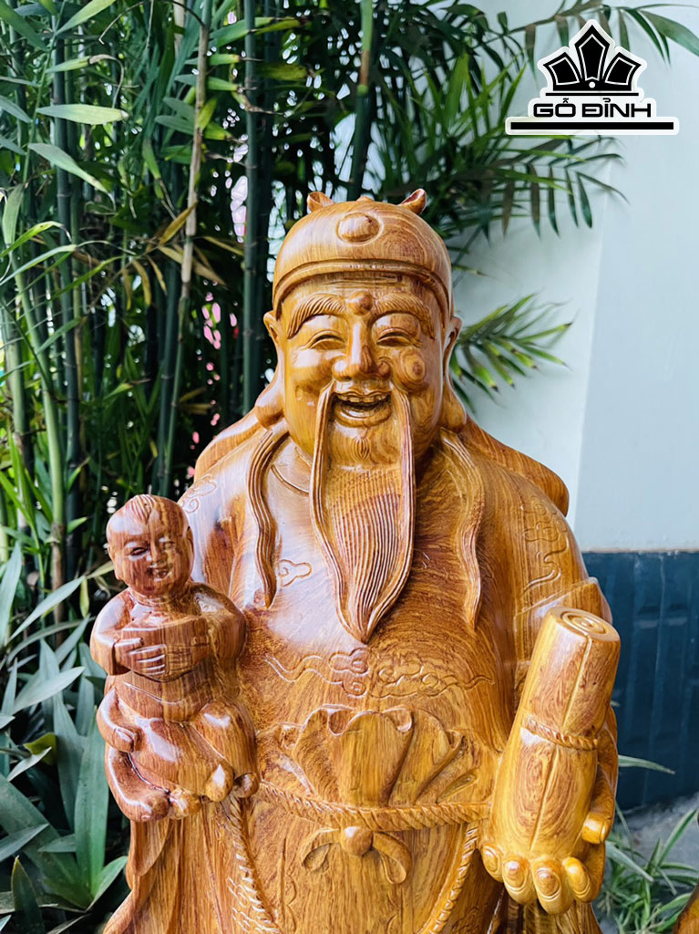 Tượng Phúc Lộc Thọ (Tam Đa) Gỗ Hương Cao 80 Ngang 27 Sâu 25 (cm)