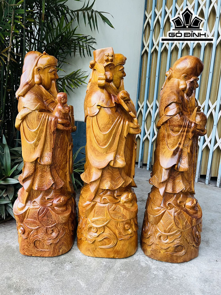 Tượng Phúc Lộc Thọ (Tam Đa) Gỗ Hương Cao 80 Ngang 27 Sâu 25 (cm)