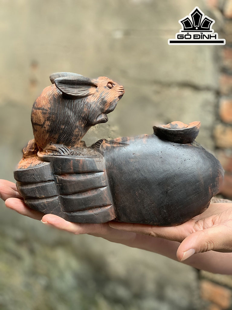 Tượng Thỏ Ngọc Gỗ Trắc Cao 17 Ngang 24 Sâu 12 (cm)