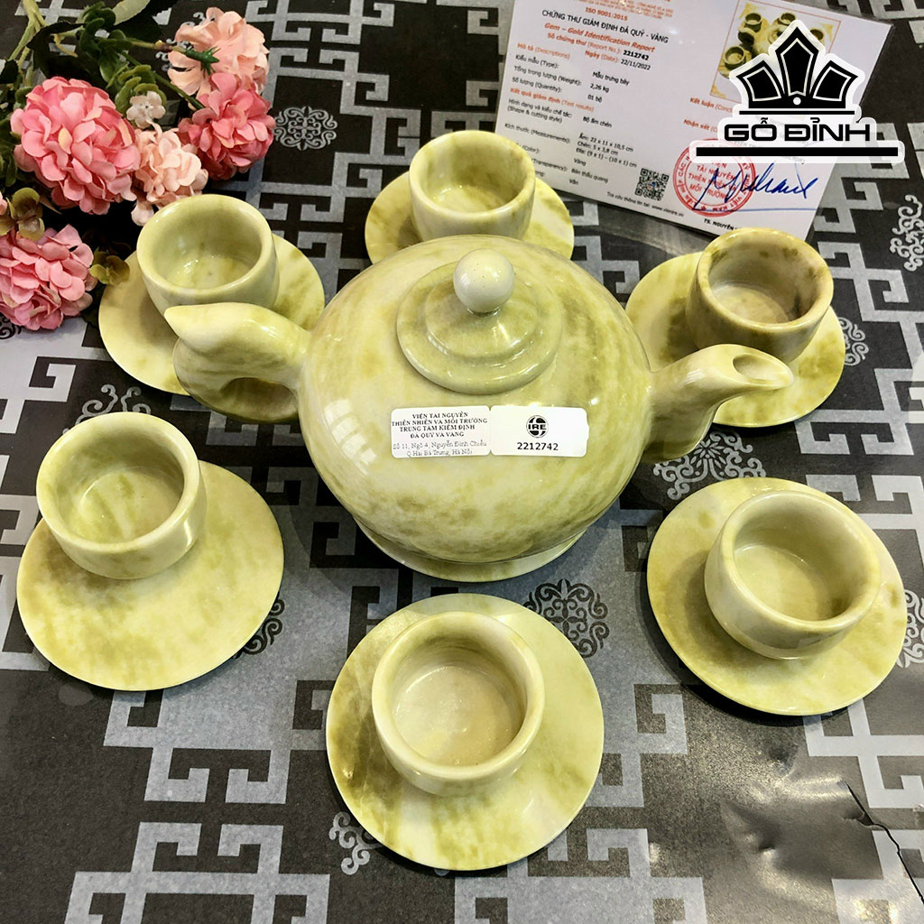 Ấm Chén Đá Serpentine Cao 22 Ngang 11 Sâu 10,5 (cm)