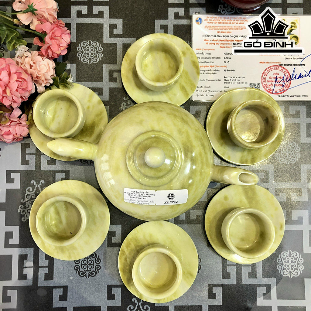 Ấm Chén Đá Serpentine Cao 22 Ngang 11 Sâu 10,5 (cm)