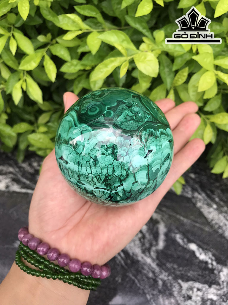 Bi Cầu Đá Khổng Tước Malachite Đường Kính Hạt 7,9 (cm) 7,9cts 0,85kg