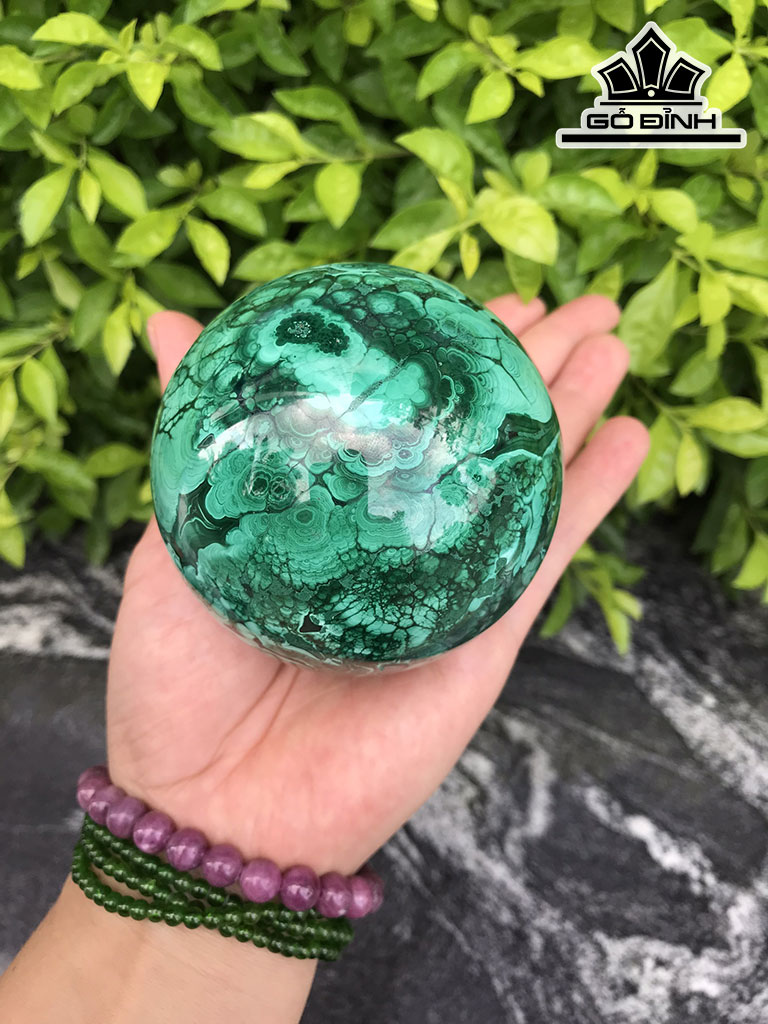 Bi Cầu Đá Khổng Tước Malachite Đường Kính Hạt 7,9 (cm) 7,9cts 0,85kg
