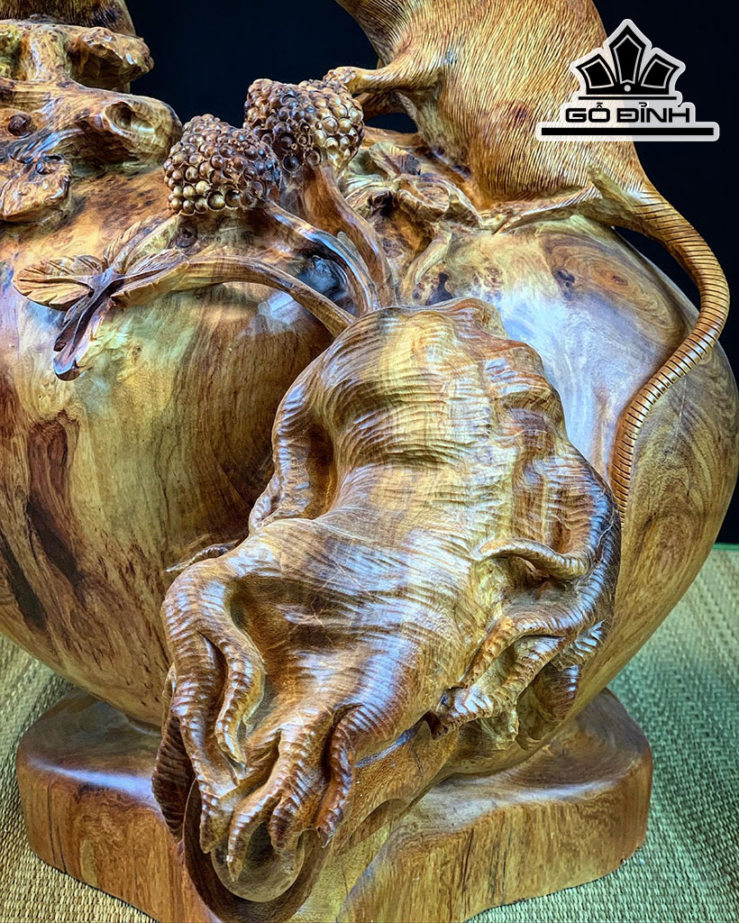 Tượng Gia Đình Chuột Gỗ Hương Cao 36 Ngang 38 Sâu 33 (cm)