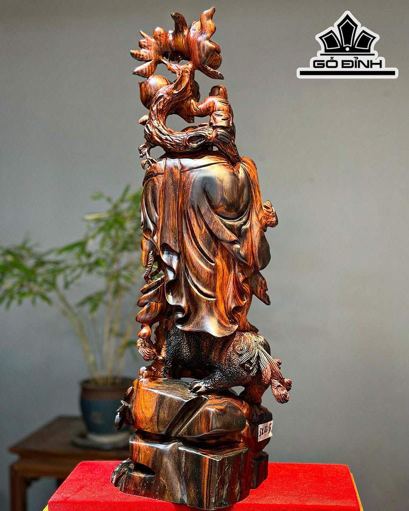Tượng Phật Di Lặc Vác Đào Gỗ Trắc Cao 58 Ngang 22 Sâu 15 (cm)