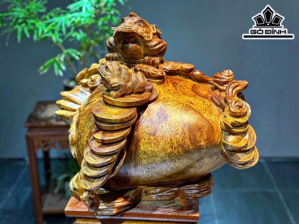 Tượng Song Cóc Trấn Chum Tiền Gỗ Nu Hương Cao 41 Ngang 52 Sâu 43 (cm)