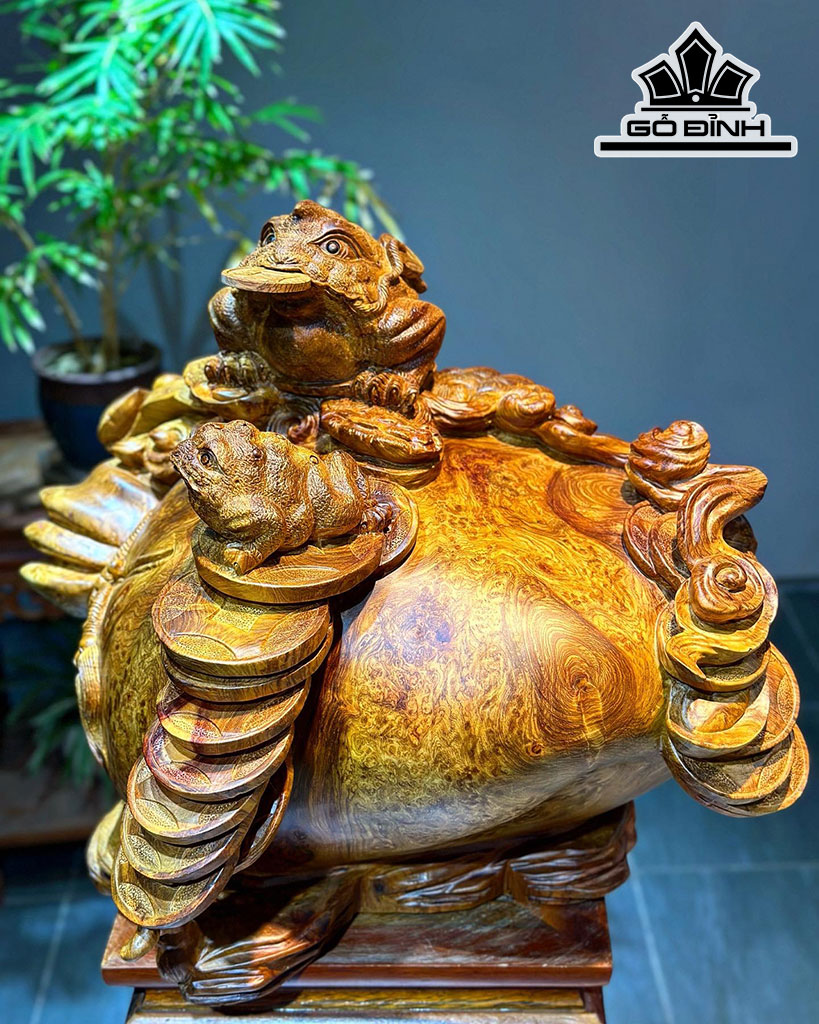 Tượng Song Cóc Trấn Chum Tiền Gỗ Nu Hương Cao 41 Ngang 52 Sâu 43 (cm)