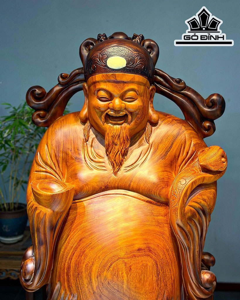 Tượng Thần Tài Gõ Cửa Gỗ Hương Cao 133 Ngang 62 Sâu 28 (cm)