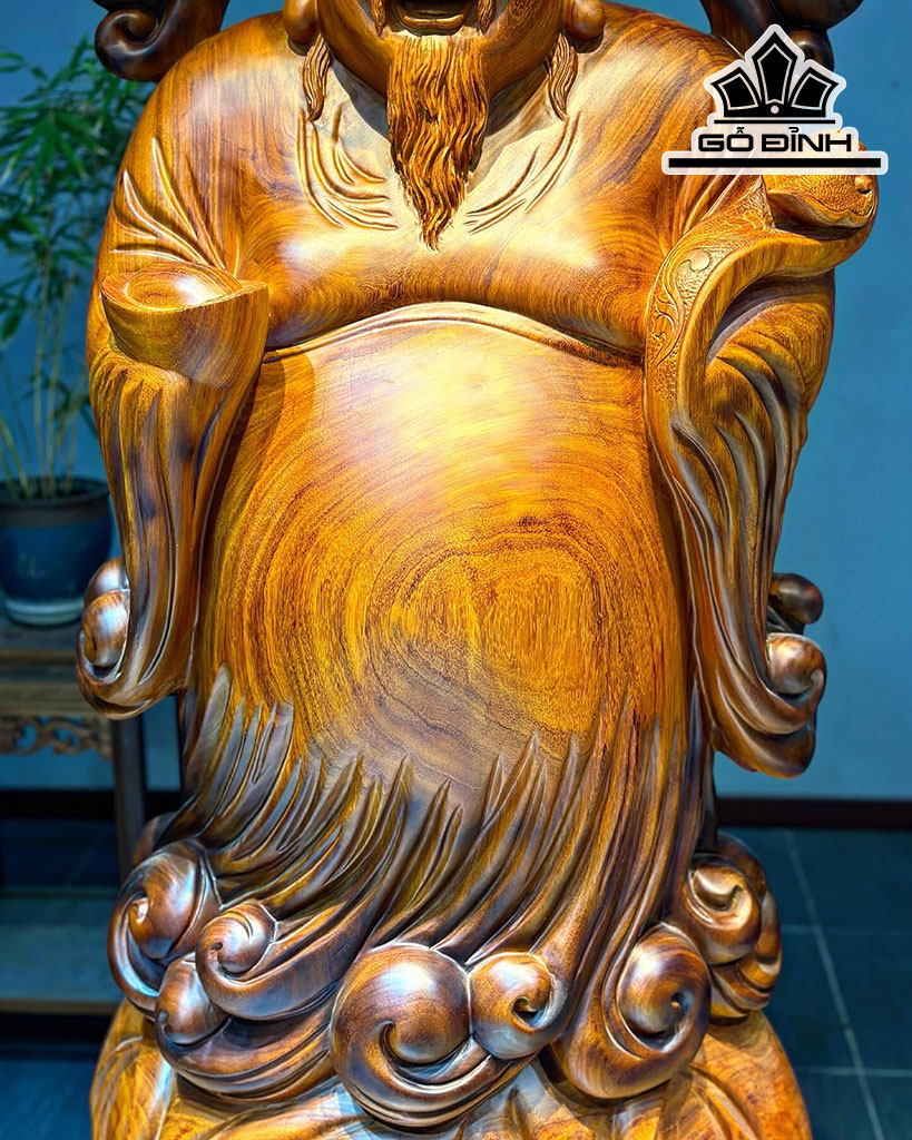 Tượng Thần Tài Gõ Cửa Gỗ Hương Cao 133 Ngang 62 Sâu 28 (cm)