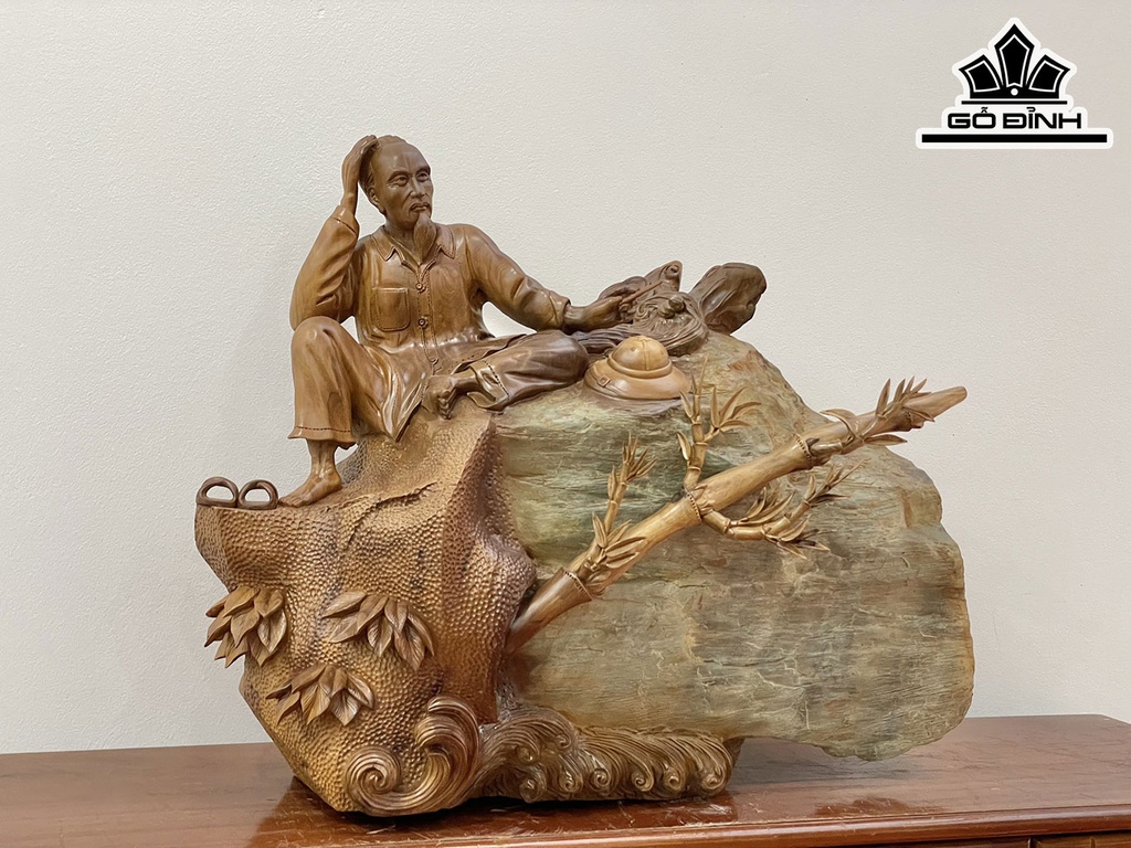 Tượng Bác Hồ Gỗ Bách Xanh Cao 55 Ngang 70 Sâu 30 (cm)