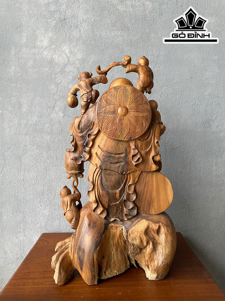 Tượng Phật Di Lặc Ngũ Phúc Gỗ Bách Xanh Cao 62 Ngang 33 Sâu 20 (cm)