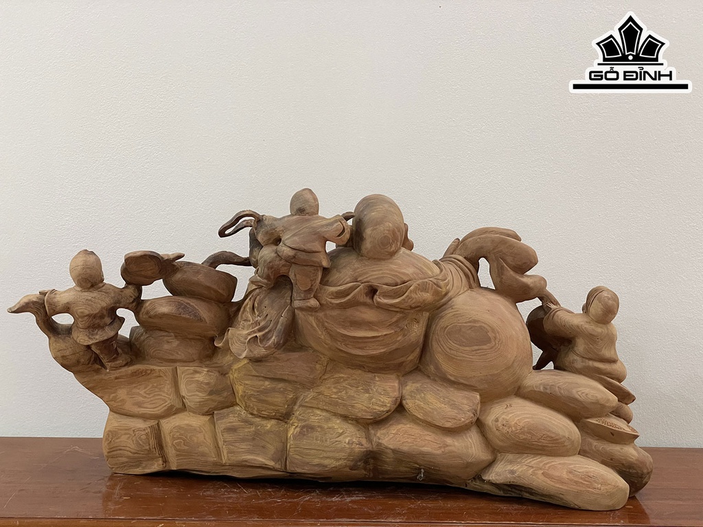 Tượng Phật Di Lặc Tam Phúc Gỗ Ngọc Am Cao 35 Ngang 72 Sâu 20 (cm)
