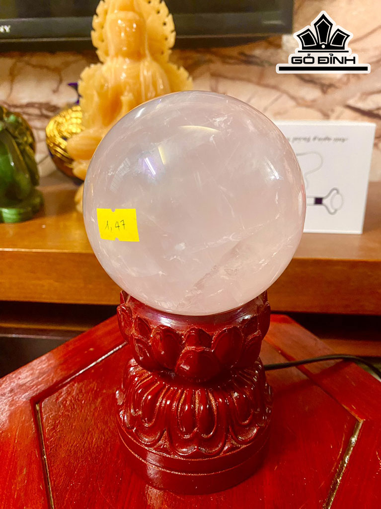 Bi Cầu Đá Thạch Anh Hồng Đường Kính Hạt 10 (cm) 1,47kg