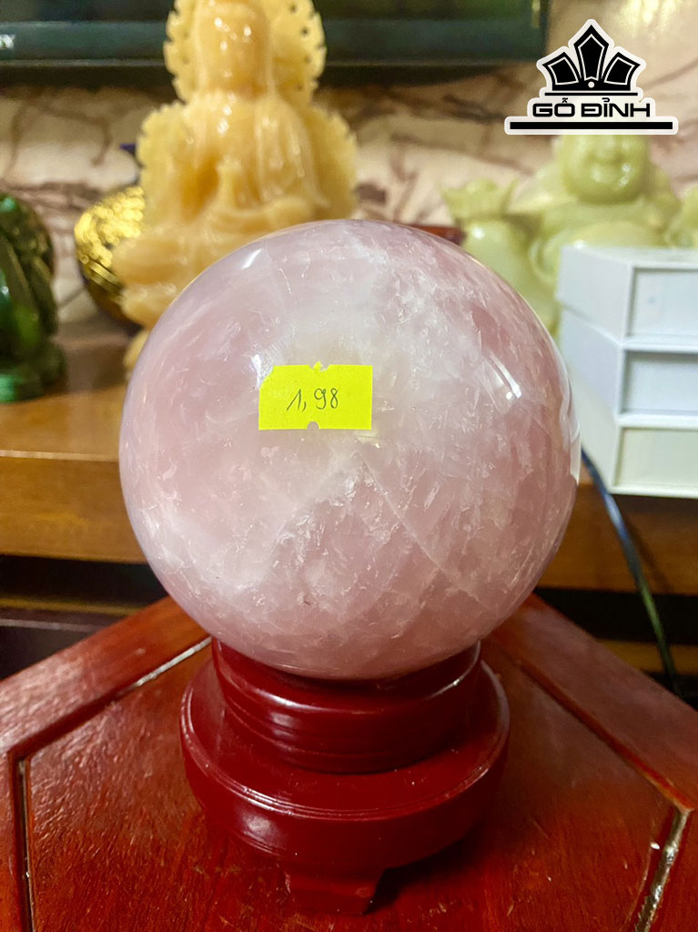Bi Cầu Đá Thạch Anh Hồng Đường Kính Hạt 11 (cm) 1,98kg