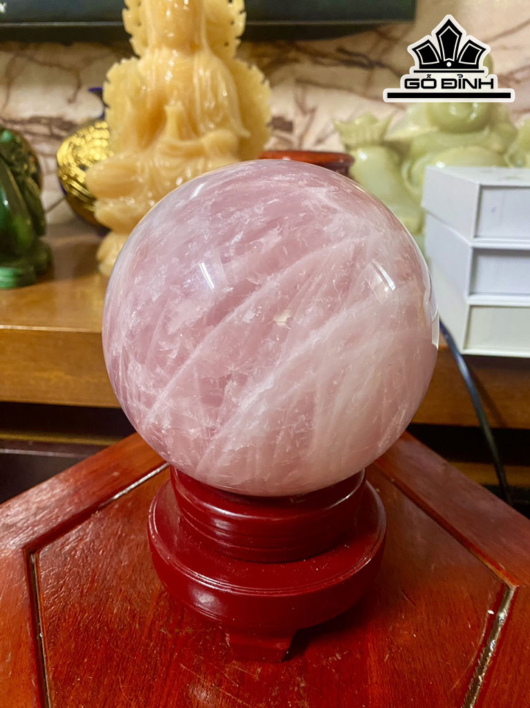 Bi Cầu Đá Thạch Anh Hồng Đường Kính Hạt 11 (cm) 1,98kg