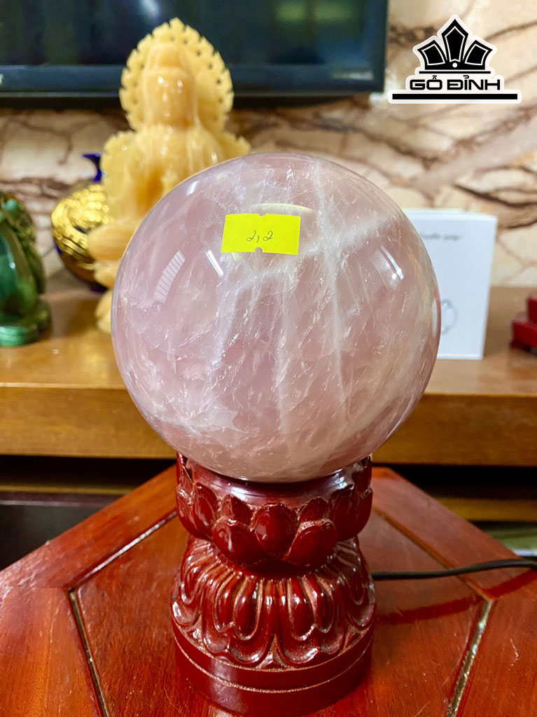 Bi Cầu Đá Thạch Anh Hồng Đường Kính Hạt 12 (cm) 2,2kg