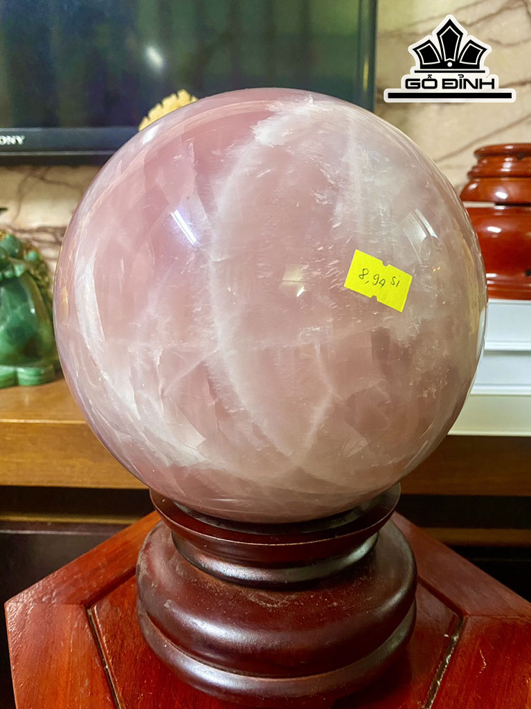 Bi Cầu Đá Thạch Anh Hồng Đường Kính Hạt 19 (cm) 8,94kg
