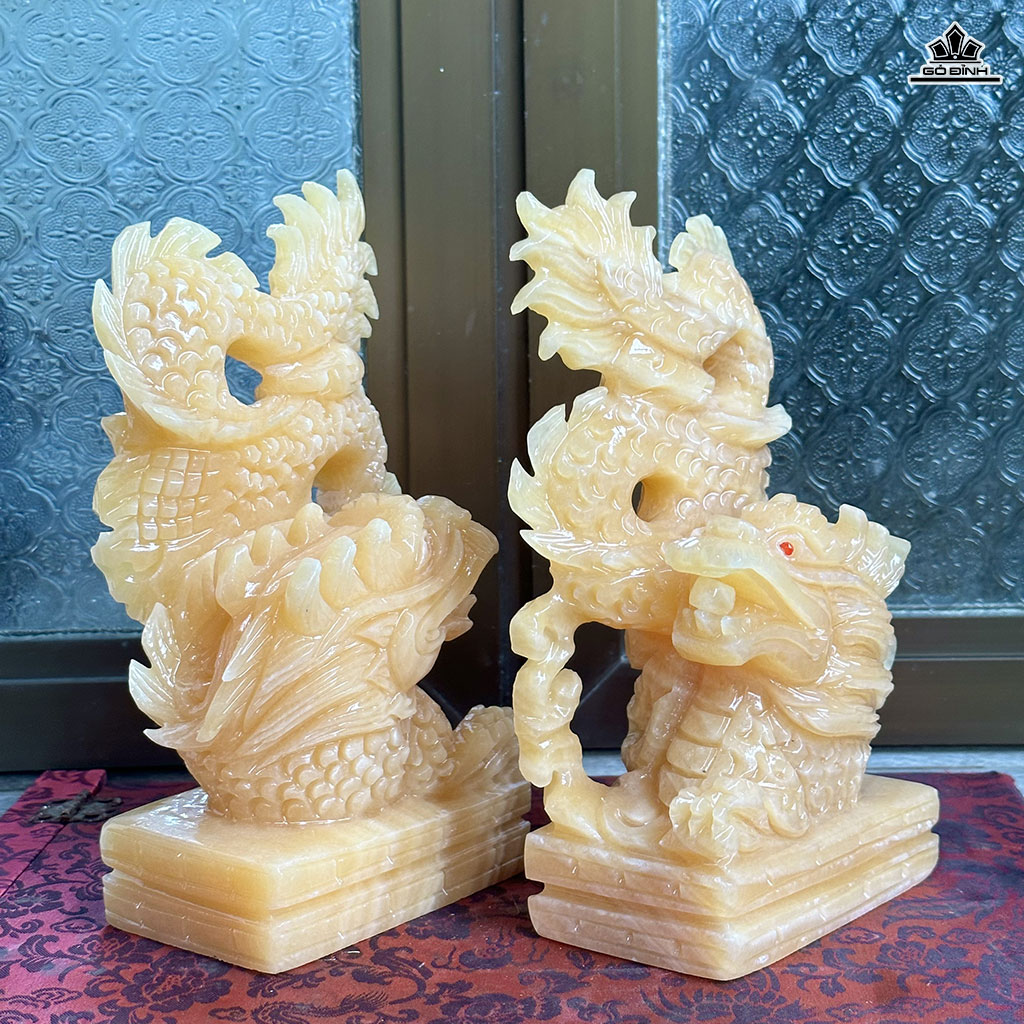 Cặp Song Long Đá Ngọc Hoàng Long Cao 23 (cm)