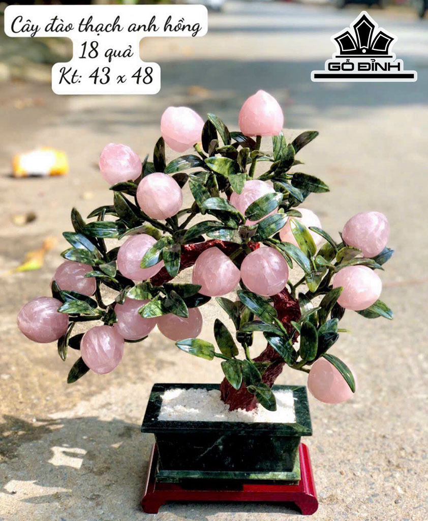 Cây Đào 18 Quả Đá Thạch Anh Hồng Cao 43 Ngang 48 (cm) 9kg
