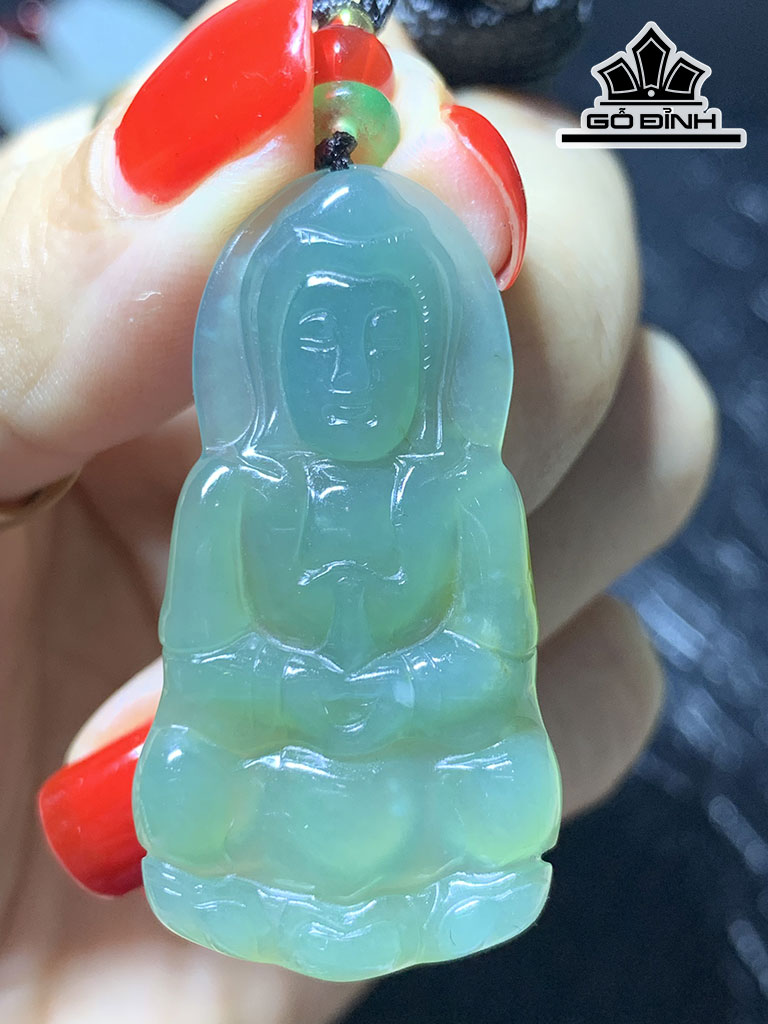Mặt Dây Chuyền Quan Âm Đá Cẩm Thạch Cao 42,8 Ngang 22,6 Sâu 4,2 (mm) 7gr
