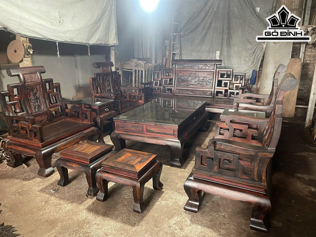 Bộ Bàn Xuân Thủy Chân 14 Gồm 10 Món Gỗ Trắc