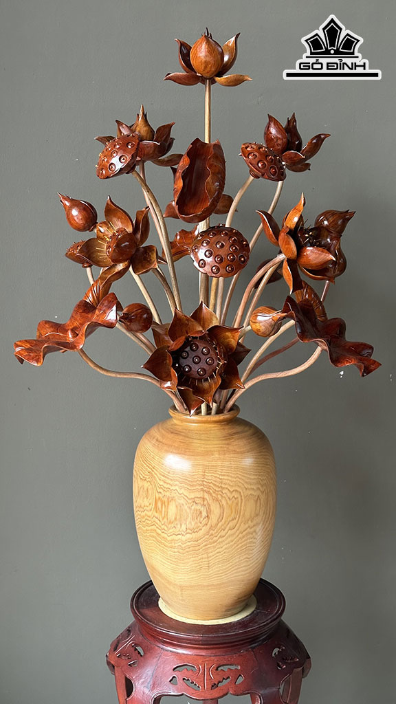 Bình 24 Cành Hoa Sen Gỗ Hương Bình Pơ Mu Cao 110 Ngang 65 (cm)