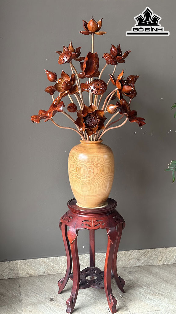 Bình 24 Cành Hoa Sen Gỗ Hương Bình Pơ Mu Cao 110 Ngang 65 (cm)
