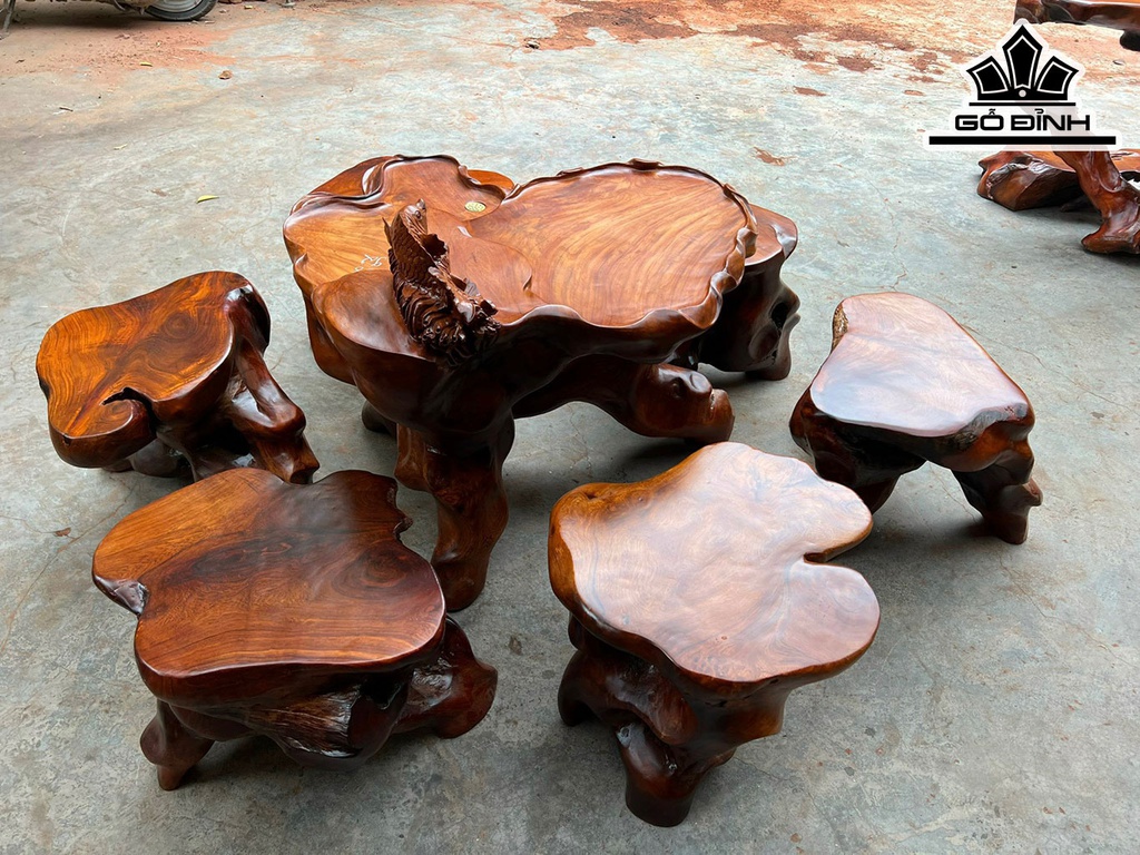 Bộ Bàn Ghế 7 Món Gỗ Hương Cao 78 Ngang 88 Sâu 92 (cm)