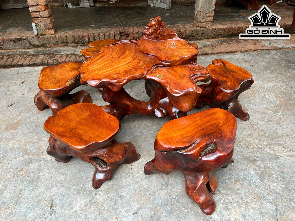 Bộ Bàn Ghế 7 Món Gỗ Hương Cao 78 Ngang 88 Sâu 92 (cm)