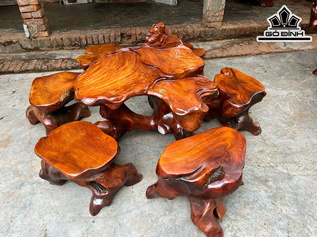 Bộ Bàn Ghế 7 Món Gỗ Hương Cao 78 Ngang 88 Sâu 92 (cm)
